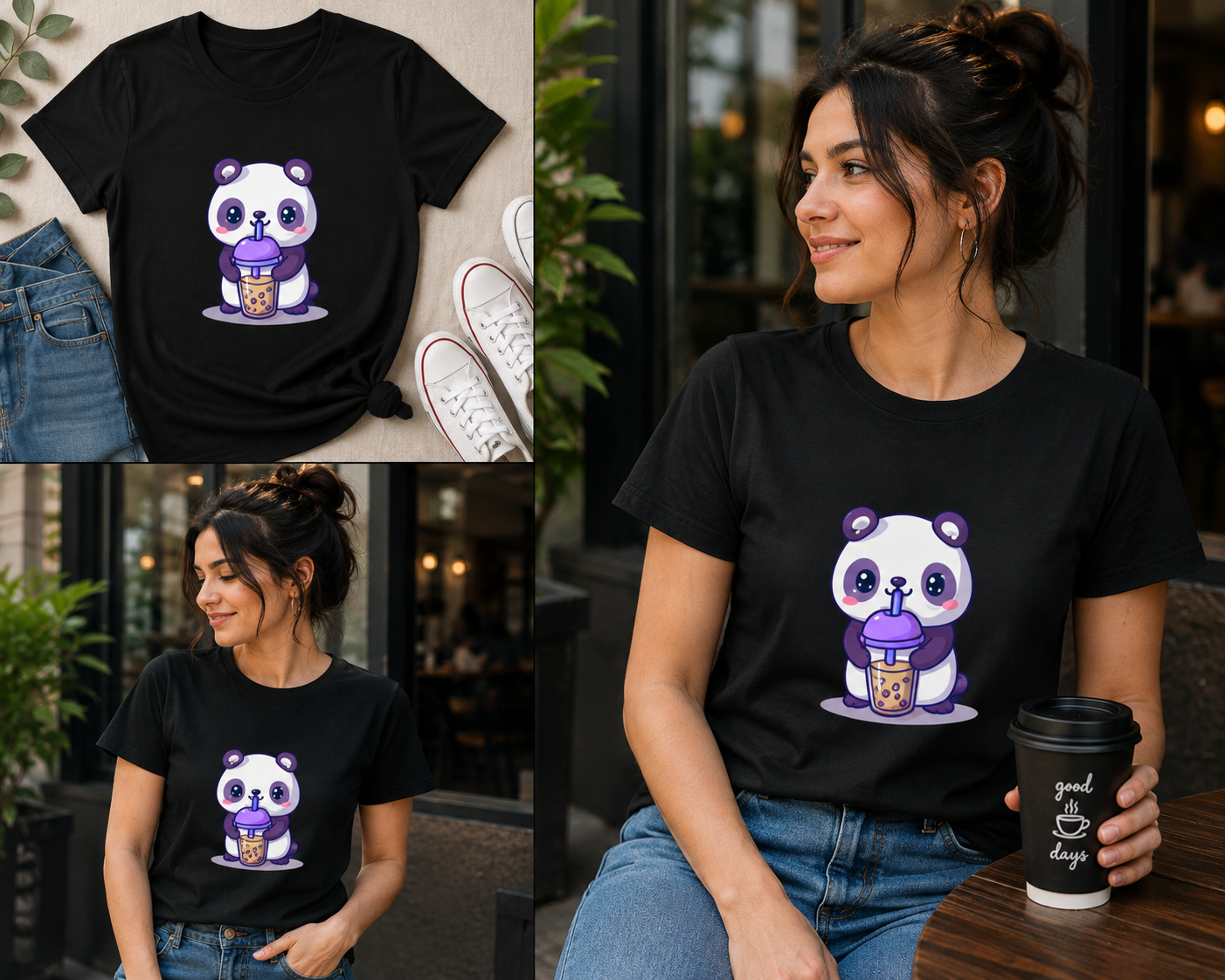 Cute Panda Bubble Tea Women's T-Shirt – Kawaii Boba Bear Graphic Tee
