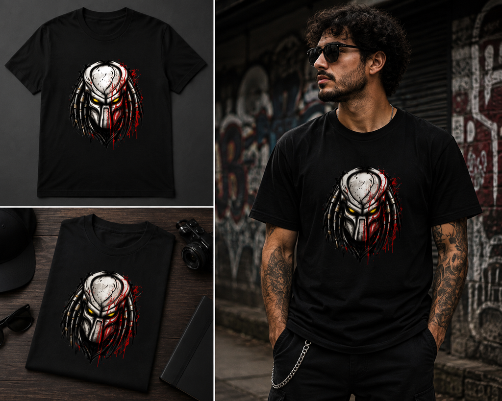 Predator Mask T-Shirt | Sci-Fi Hunter Graphic Tee | GhoulNest