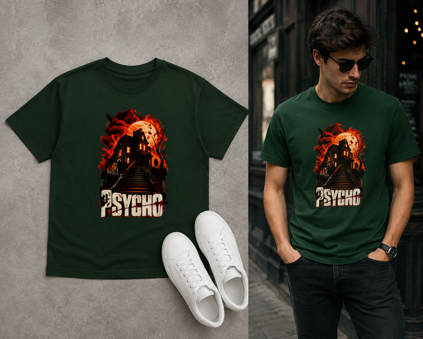 PSYCHO Haunted House Graphic T-Shirt