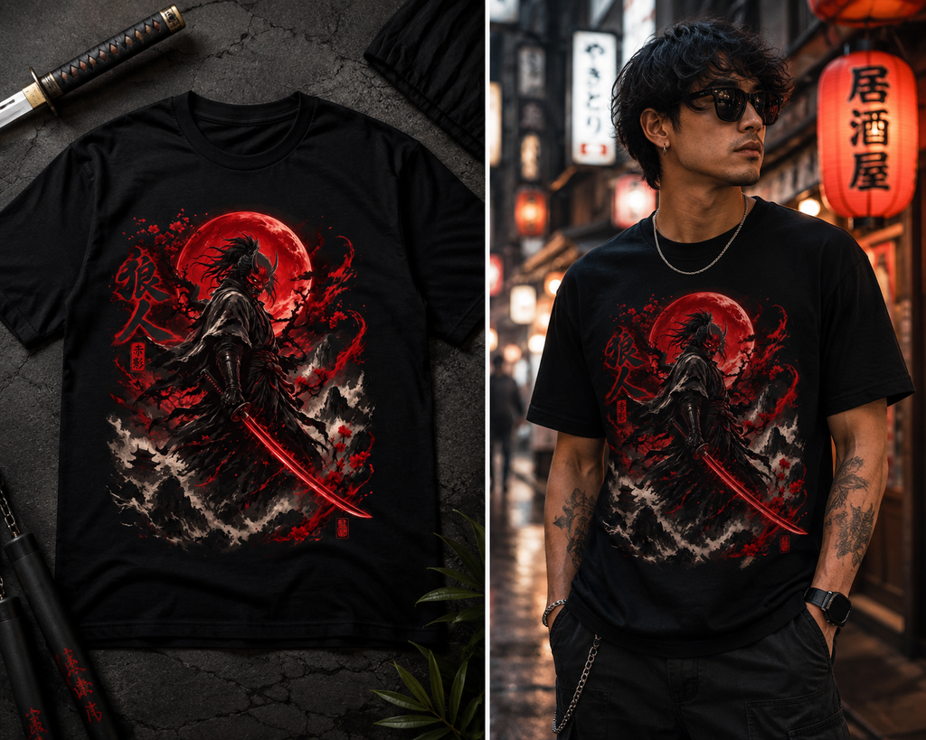 Dark Samurai Graphic T-Shirt – Red Moon