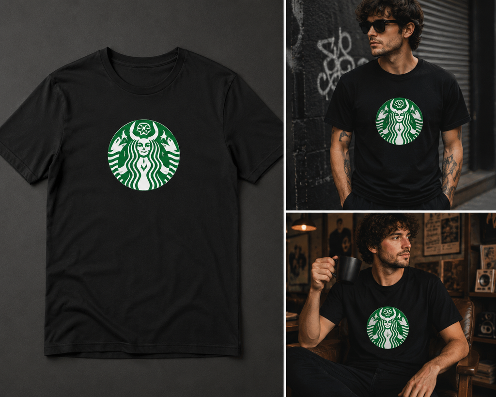Satan Coffee Parody T-Shirt – Funny Green Graphic Tee