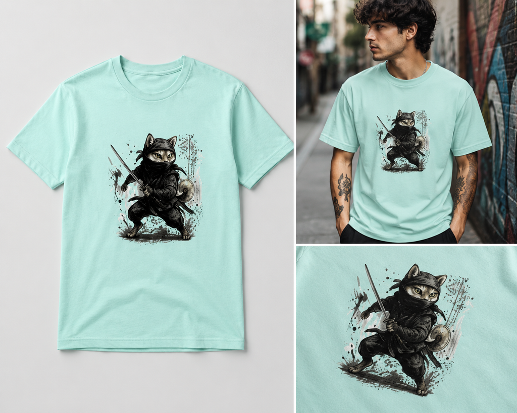 Ninja Cat T-Shirt | Samurai Cat Graphic Tee | Japanese Inspired Streetwear