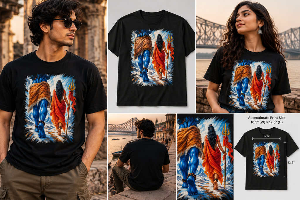 Shiva & Parvati Walking T-Shirt | Himalayan Journey Graphic Tee