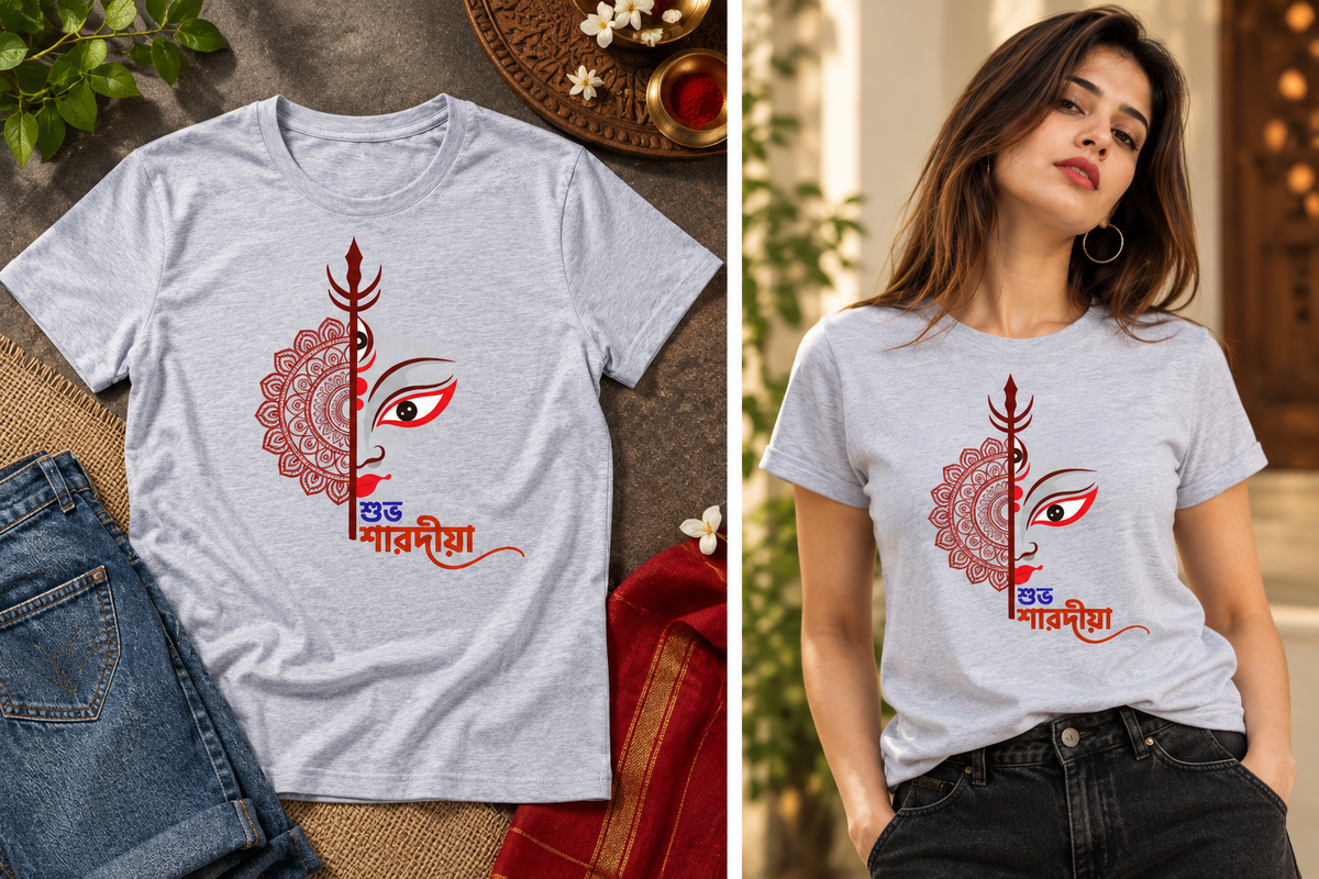 Shubho Sharodiya Bengali T-Shirt – Durga Puja Graphic Tee
