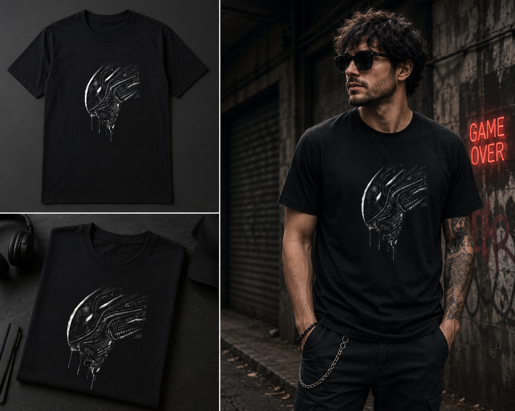Xenomorph Skull T-Shirt | Minimal Sci-Fi Horror Graphic Tee | GhoulNest